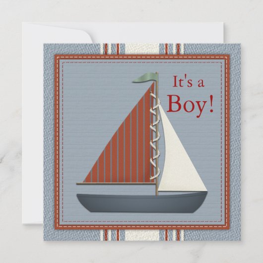 Rood en blauw zeilboot Baby shower Kaart (Voorkant)