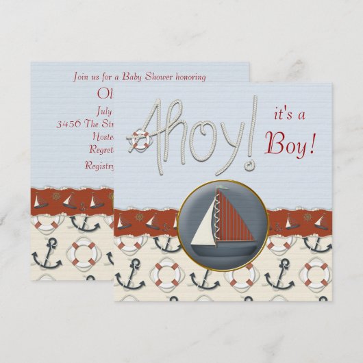 Rood en blauw zeilboot Baby shower Kaart (Voorkant / Achterkant)