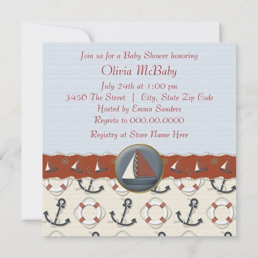 Rood en blauw zeilboot Baby shower Kaart (Achterkant)