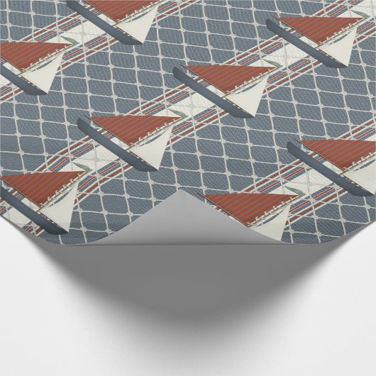 Rood en blauw zeilboot inpakpapier (Hoek)