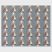 Rood en blauw zeilboot inpakpapier (Vlak)