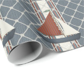 Rood en blauw zeilboot inpakpapier (Rol Hoek)