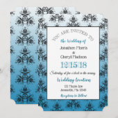 Rood en blauwDamask Wedding-uitnodigingen Kaart (Voorkant / Achterkant)