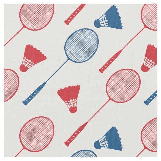 Rood- en blauwe badminton-rackets op wit stof (Close Up)