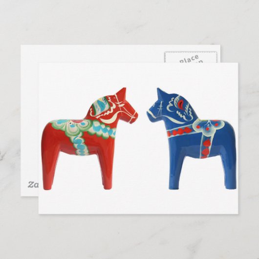 Rood- en blauwe Dala Horse Briefkaart (Voorkant / Achterkant)