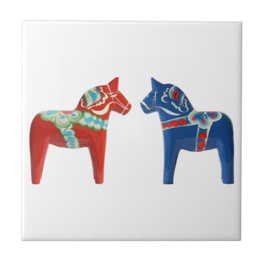 Rood- en blauwe Dala Horse Tegeltje (Voorkant)