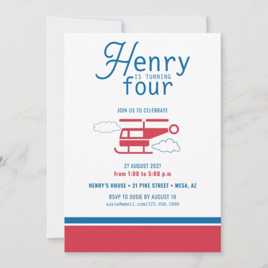 Rood- en blauwe helikopter op zaterdag kaart (Voorkant)