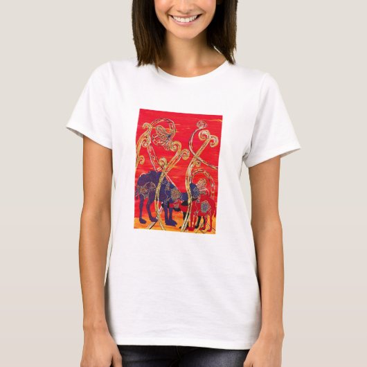Rood- en blauwe kamelen T-Shirt (Voorkant)