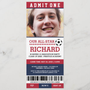 Rood- en blauwe Voetbal Graduation Party nodigt ui Kaart