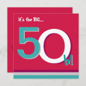Rood en Blauwgroen 50th Big 5-Oh! Vijftigste verja Kaart (Voorkant / Achterkant)