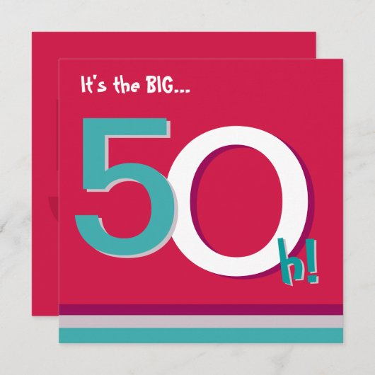 Rood en Blauwgroen 50th Big 5-Oh! Vijftigste verja Kaart (Voorkant / Achterkant)