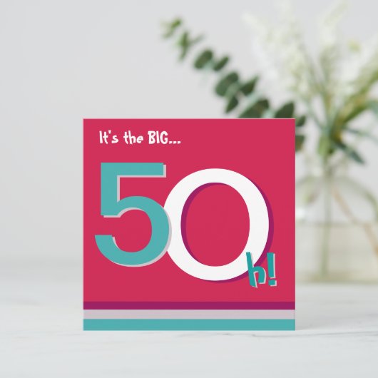 Rood en Blauwgroen 50th Big 5-Oh! Vijftigste verja Kaart (Staand voorkant)