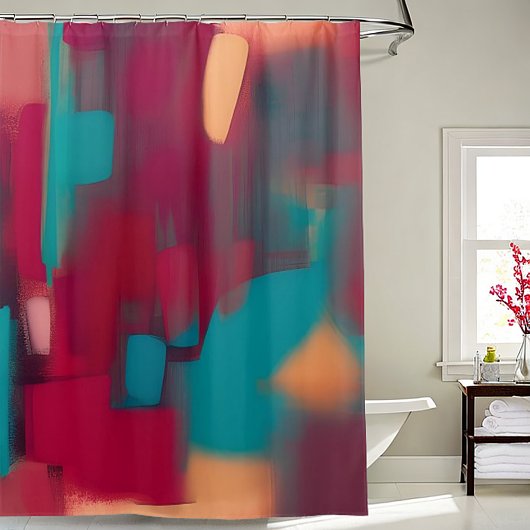 Rood en blauwgroen abstract mengsel douchegordijn