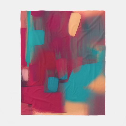 Rood en blauwgroen abstract mengsel fleece deken (Voorkant)