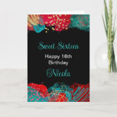 Rood en Blauwgroen Blauw Alcoholinkt Sweet 16 Kaart (Voorkant)