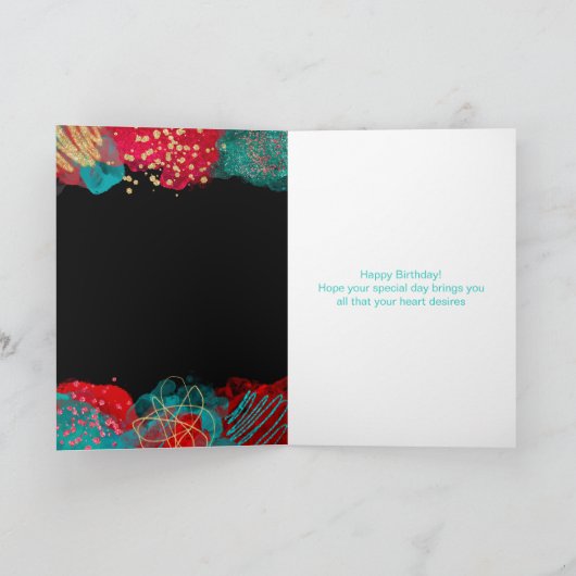 Rood en Blauwgroen Blauw Alcoholinkt Sweet 16 Kaart (Binnen)