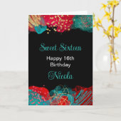 Rood en Blauwgroen Blauw Alcoholinkt Sweet 16 Kaart (Gele Bloem)