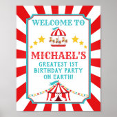 Rood en Blauwgroen Circus Carnival Birthday Welkom Poster (Voorkant)