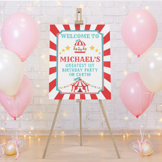 Rood en Blauwgroen Circus Carnival Birthday Welkom Poster