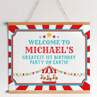 Rood en Blauwgroen Circus Carnival Birthday Welkom Poster