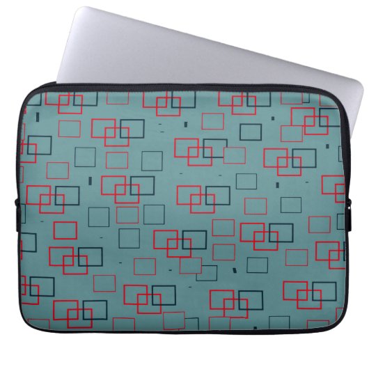 Rood en Blauwgroen kwadraat Delight Laptop Sleeve (Voorkant)