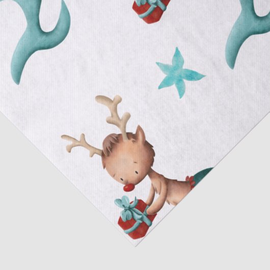 Rood en Blauwgroen rendier met sterren Tissuepapier (Detail)