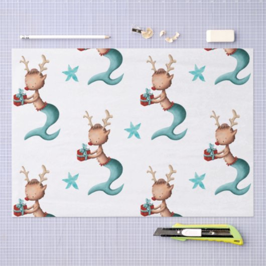 Rood en Blauwgroen rendier met sterren Tissuepapier (Craft)