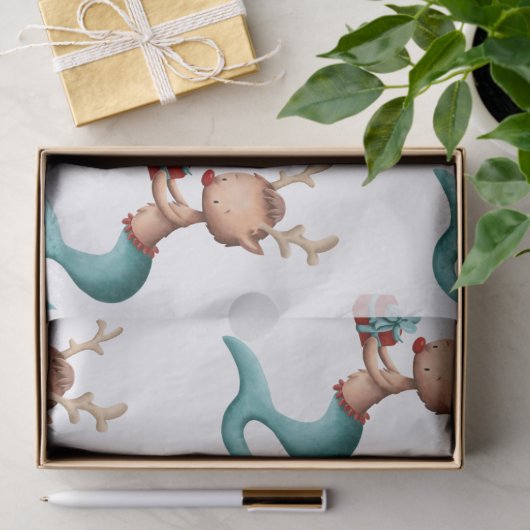 Rood en Blauwgroen rendier met sterren Tissuepapier (Geschenk)