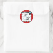 Rood en Blauwgroen, zwart lint dubbelmonogram Stic Ronde Sticker (Tas)