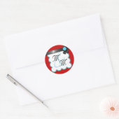 Rood en Blauwgroen, zwart lint dubbelmonogram Stic Ronde Sticker (Envelop)