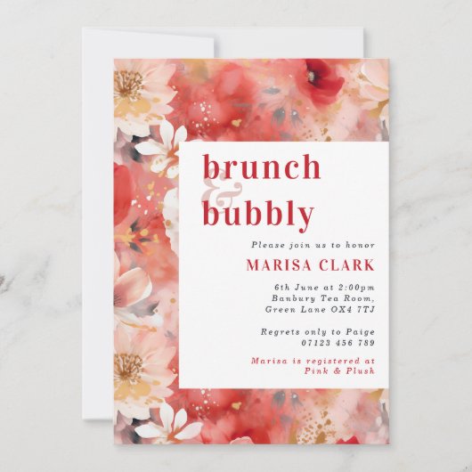 Rood- en blindhout Brunch en bubbelbaar Vrijgezell Kaart (Voorkant)