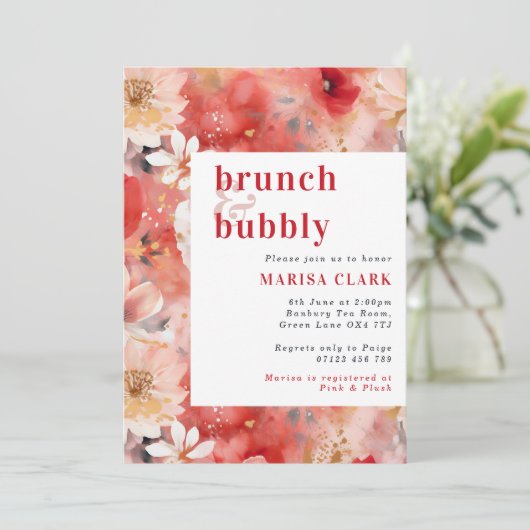 Rood- en blindhout Brunch en bubbelbaar Vrijgezell Kaart (Staand voorkant)