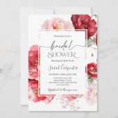 Rood en Blush Bloemen Bruids Douche Uitnodiging (Voorkant)