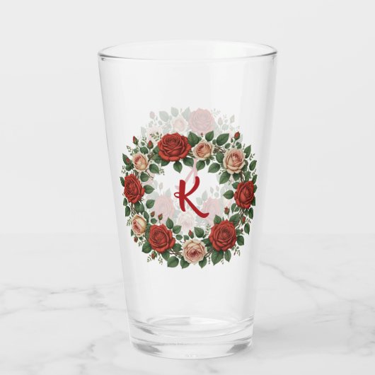 Rood en Blush Roos Krans Glas (Achterkant)