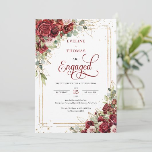  rood en blush rozen goud lijst Verloving Kaart (Staand voorkant)