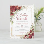 rood en blush rozen gouden bruiloft brunch kaart (Staand voorkant)