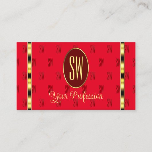 Rood en Bourgogne met Monogram gepatterde brieven Visitekaartje (Voorkant)