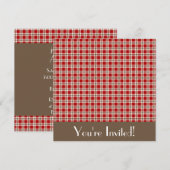 Rood en bruin Gingham Uitnodiging (Voorkant / Achterkant)