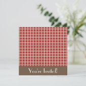Rood en bruin Gingham Uitnodiging (Staand voorkant)