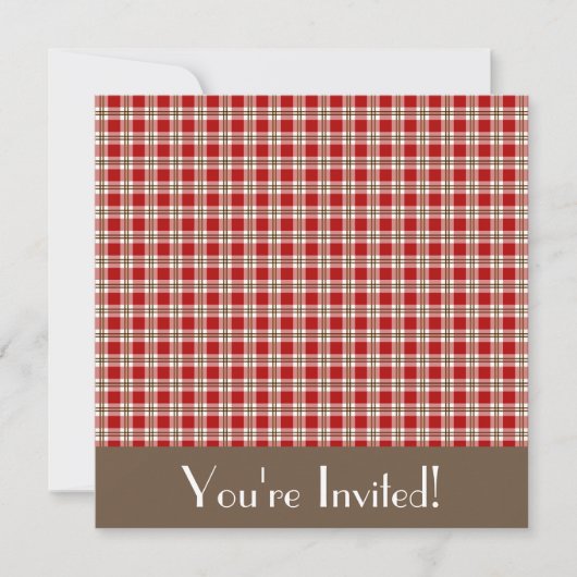 Rood en bruin Gingham Uitnodiging (Voorkant)