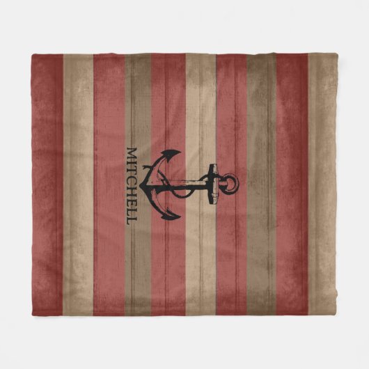 Rood en bruin hout Nautische ⚓ Stripes en anker Fleece Deken (Voorkant (Horizontaal))