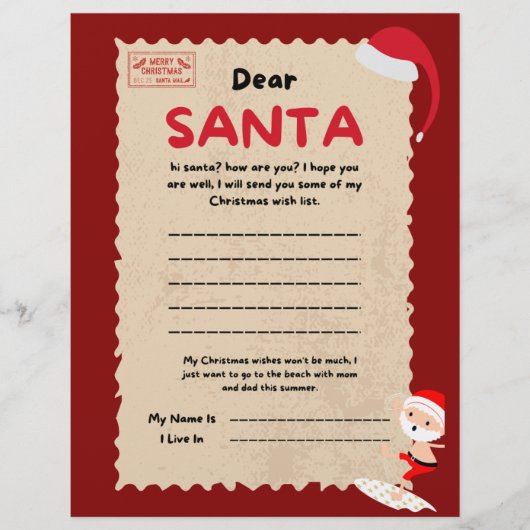 Rood en Bruin Leuke Kerstman Brief. Flyer (Voorkant)