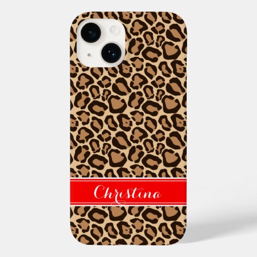 Rood en Bruin Luipaard Print Monogram Case-Mate iPhone Case (Achterkant)