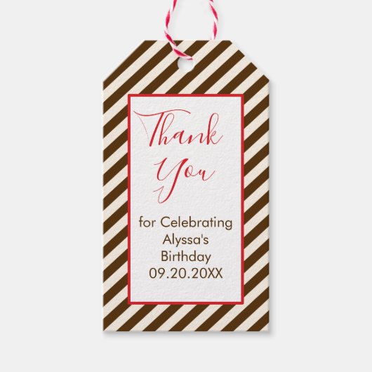 Rood en Bruin Streep Dank u Cadeau Labels Cadeaulabel (Voorkant)