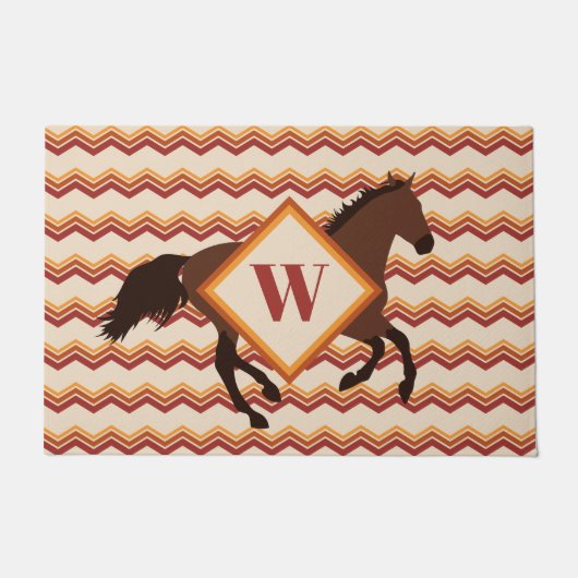 Rood en bruine Chevron Autumn Horse Deurmat (Voorkant)