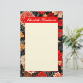 Rood en Crème Bloemen 5.5x8.5 Verticale Stationery Briefpapier (Staand voorkant)