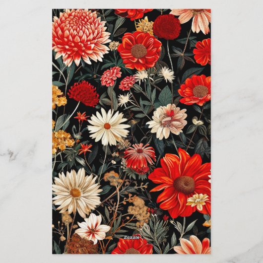 Rood en Crème Bloemen 5.5x8.5 Verticale Stationery Briefpapier (Achterkant)