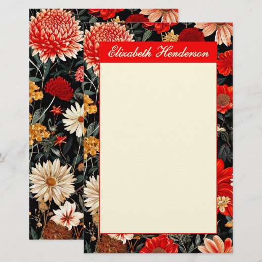 Rood en Crème Bloemen 5.5x8.5 Verticale Stationery Briefpapier (Voorkant / Achterkant)