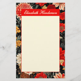 Rood en Crème Bloemen 5.5x8.5 Verticale Stationery Briefpapier