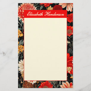 Rood en Crème Bloemen 5.5x8.5 Verticale Stationery Briefpapier